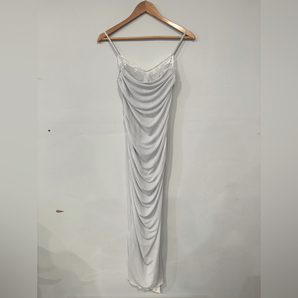 Commense Ribbed Draped Slit Mesh Tank Long Dress Size S